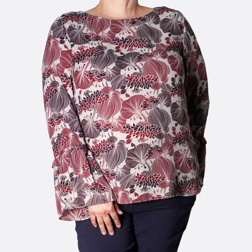 Violet + Claire Art Nouveau Print XL 1X 14 16 Burgundy Bell Sleeve Blouse
